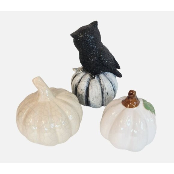 Pumpkins & Glittered Owl Set of 3,  6.5" H Fall Halloween Decor - Picture 7 of 9